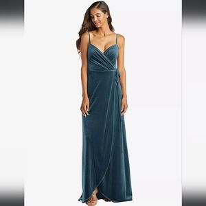 After Six Velvet Wrap Maxi Dress With Pockets In Dutch Blue Style 1536 S NWT
